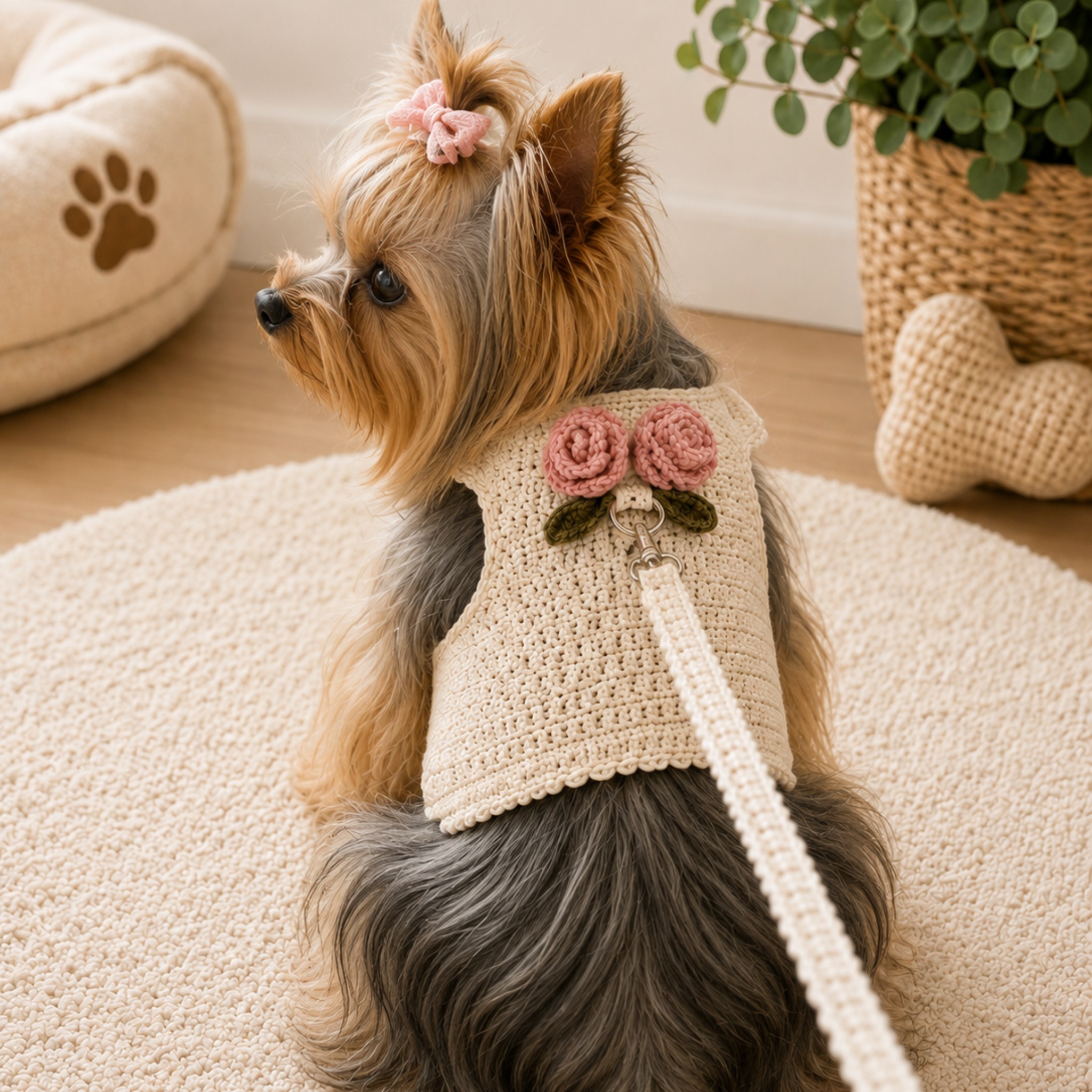 Pettorina Elegante per Cani con Rose Artigianali